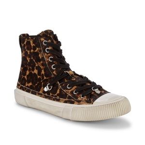 Allsaints-Animal-Print Calf Hair High-Top Sneakers